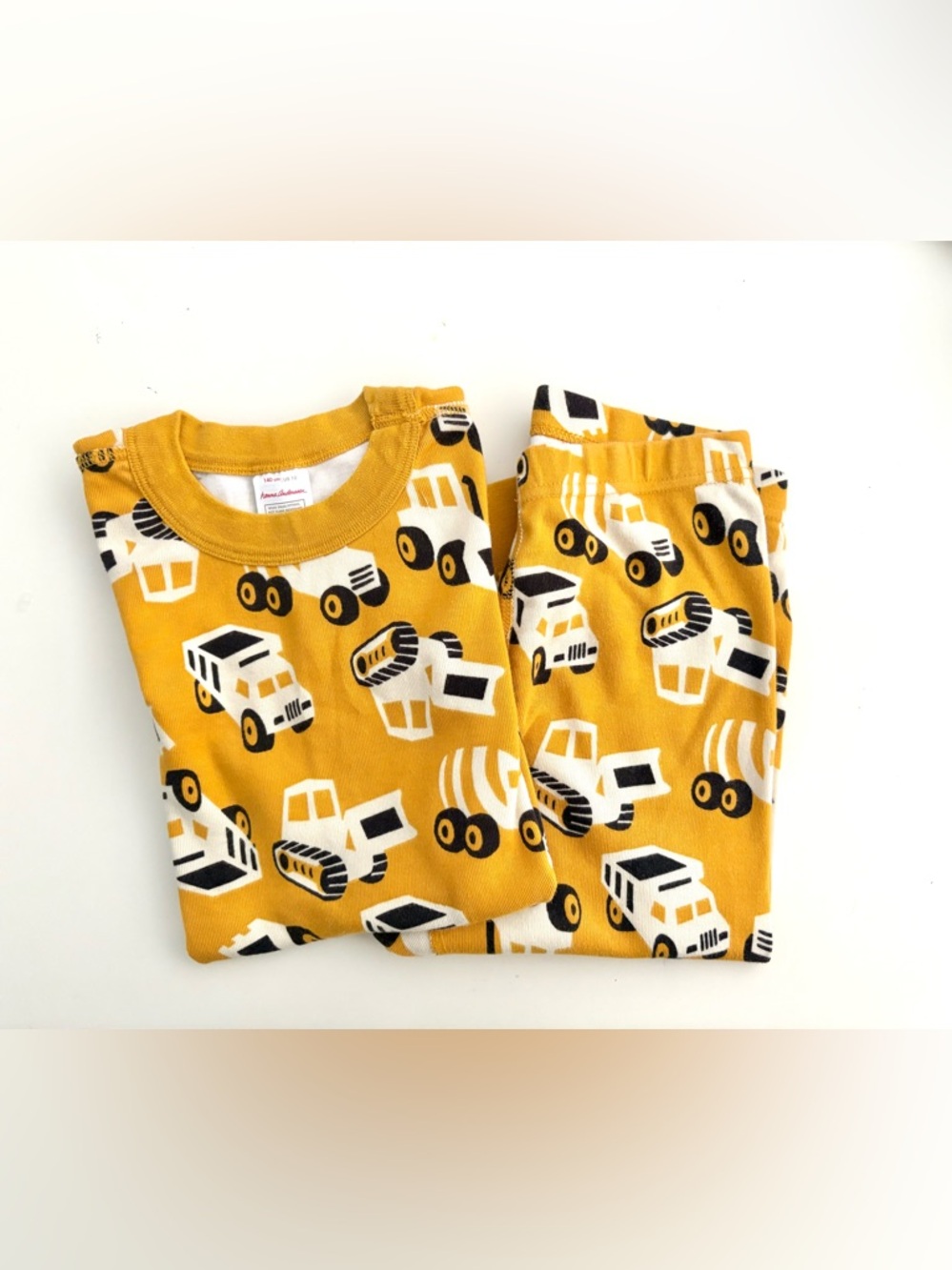 Hanna Andersson Dump Truck Pajamas Yellow 10 100% Organic Cotton Soft EUC # 0156